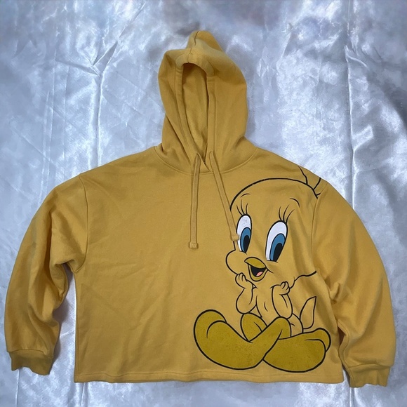 Vintage Looney Tunes Tweety Bird Yellow Hoodie Graphic Pullover Sweatshirt Small - Picture 8 of 13
